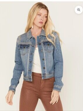 Idyllwind Light Blue Studded Denim Jacket Size Large
